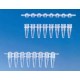 PCR juostelės , sukabinta po 8 vnt 0.2ml tūrio mėgintuvėlių, be kamštelių, spalva pasirinktinai: rožinė, geltona, žalia, mėlyna, 125vnt. 